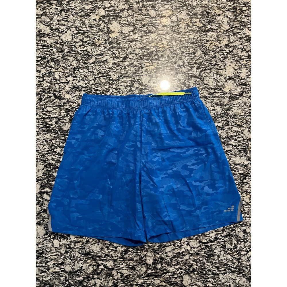 BCG Running Shorts Mens Large Blue Camouflage Logo Drawstring Workout Athletic